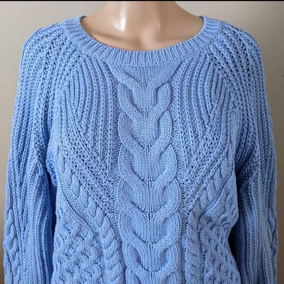 Banana Republic Blue Cable Knit Crewneck Sweater, Women's Large - Picture 4 of 6